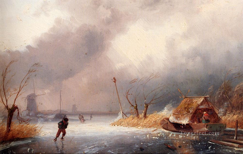 A snow Landscape With Skaters On A Frozen Waterway Charles Leickert Oil Paintings